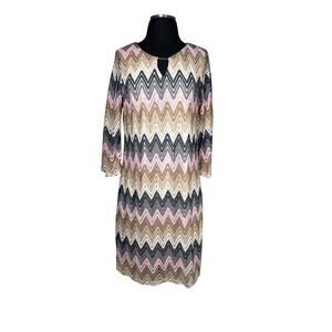 Tacera Lace Crochet Overlay Dress Bell Sleeve Sz L Party Cocktail Chevron Lined